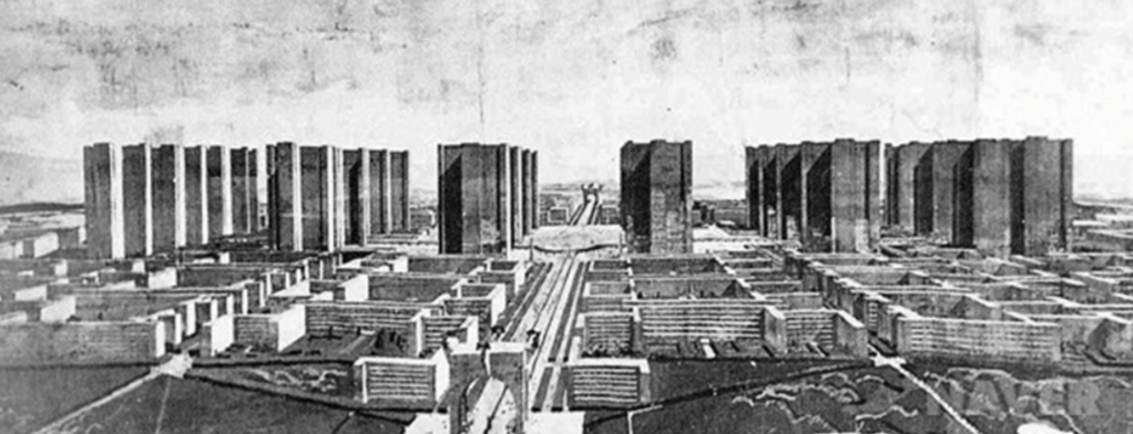 Le Corbusier's vision for the ideal Moscow. Symmetric, vertical, orderly.